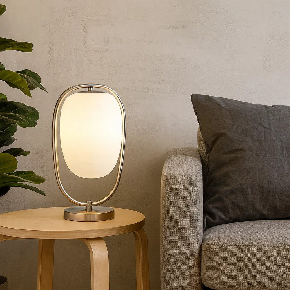 Raze 17 Inch Table Lamp, LED Light, Modern Globe Shade, Metal Body, Silver - BM309061