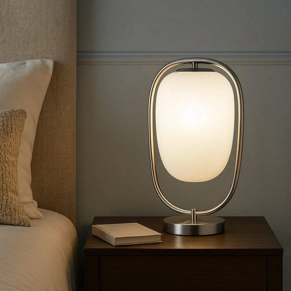 Raze 17 Inch Table Lamp, LED Light, Modern Globe Shade, Metal Body, Silver - BM309061