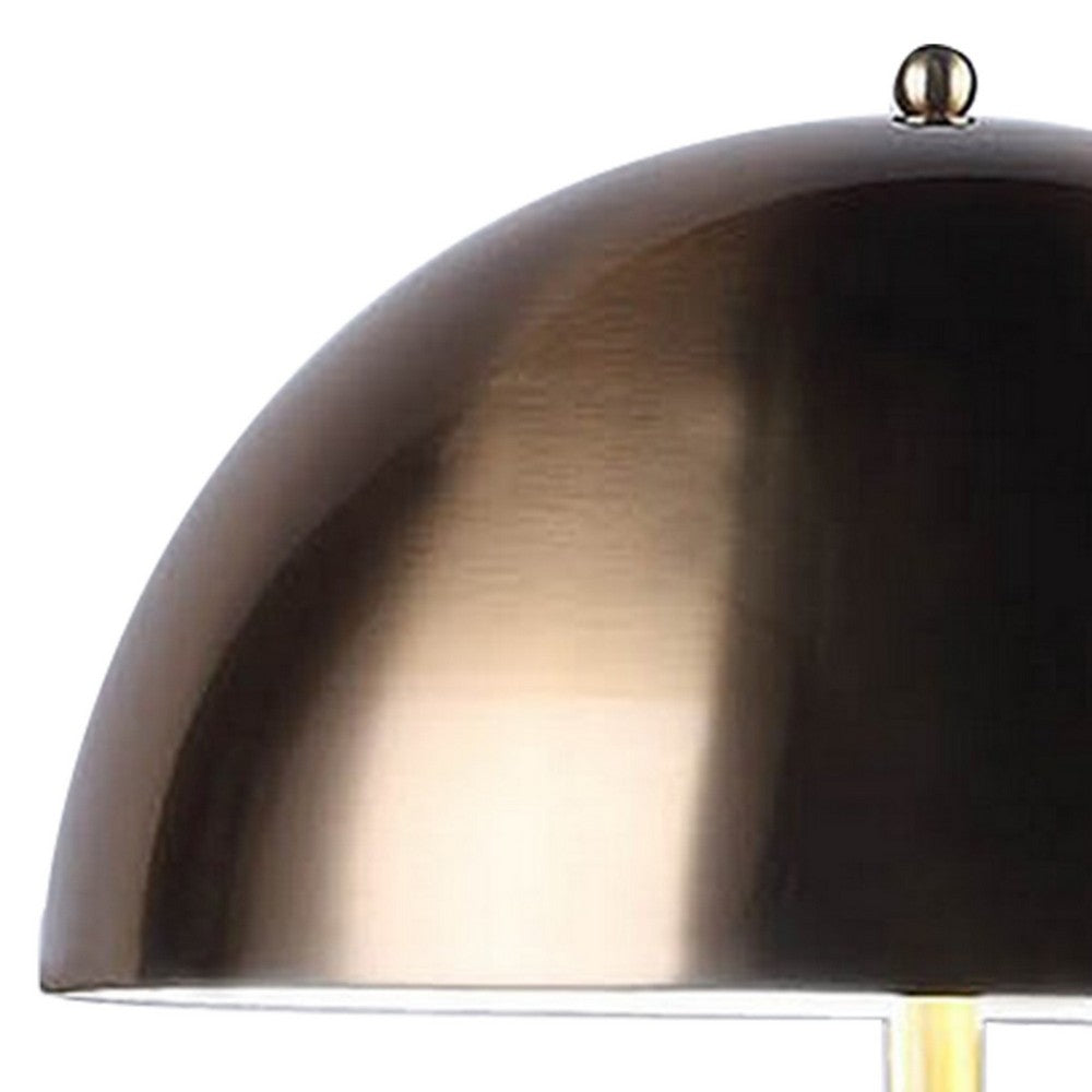 Aria 21 Inch Table Lamp, Dome Shade, Round Base, Black Faux Leather, Brass - BM309062