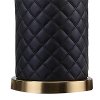 Aria 21 Inch Table Lamp, Dome Shade, Round Base, Black Faux Leather, Brass - BM309062