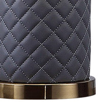 Aria 21 Inch Table Lamp, Dome Shade, Round Base, Gray Faux Leather, Brass - BM309063