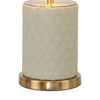 Aria 21 Inch Table Lamp, Dome Shade, Round Base, Beige Faux Leather, Brass - BM309064