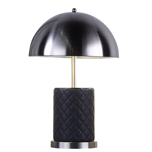 Aria 21 Inch Table Lamp, Round, Dome Shade, Dark Silver, Black Faux Leather - BM309066