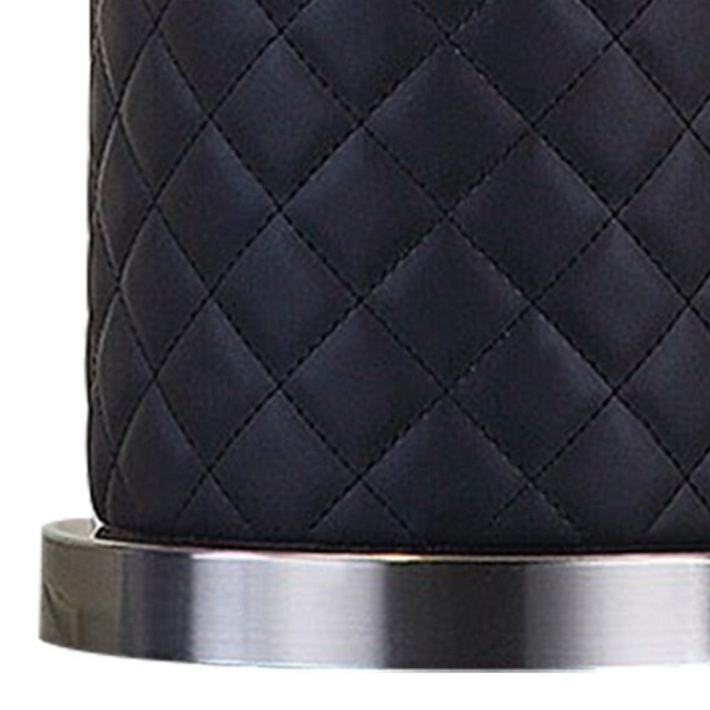 Aria 21 Inch Table Lamp, Round, Dome Shade, Dark Silver, Black Faux Leather - BM309066