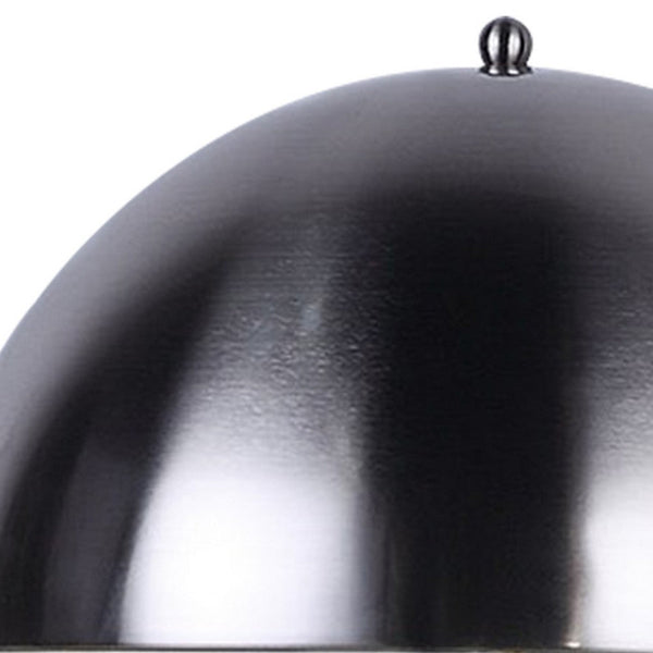 Aria 21 Inch Table Lamp, Dome Shade, Round, Gray Faux Leather, Dark Silver - BM309067