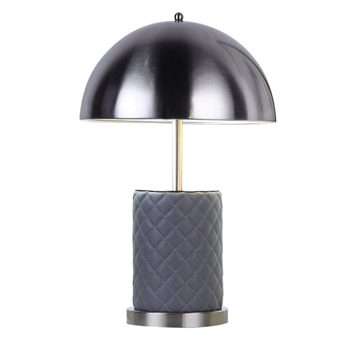 Aria 21 Inch Table Lamp, Dome Shade, Round, Gray Faux Leather, Dark Silver - BM309067