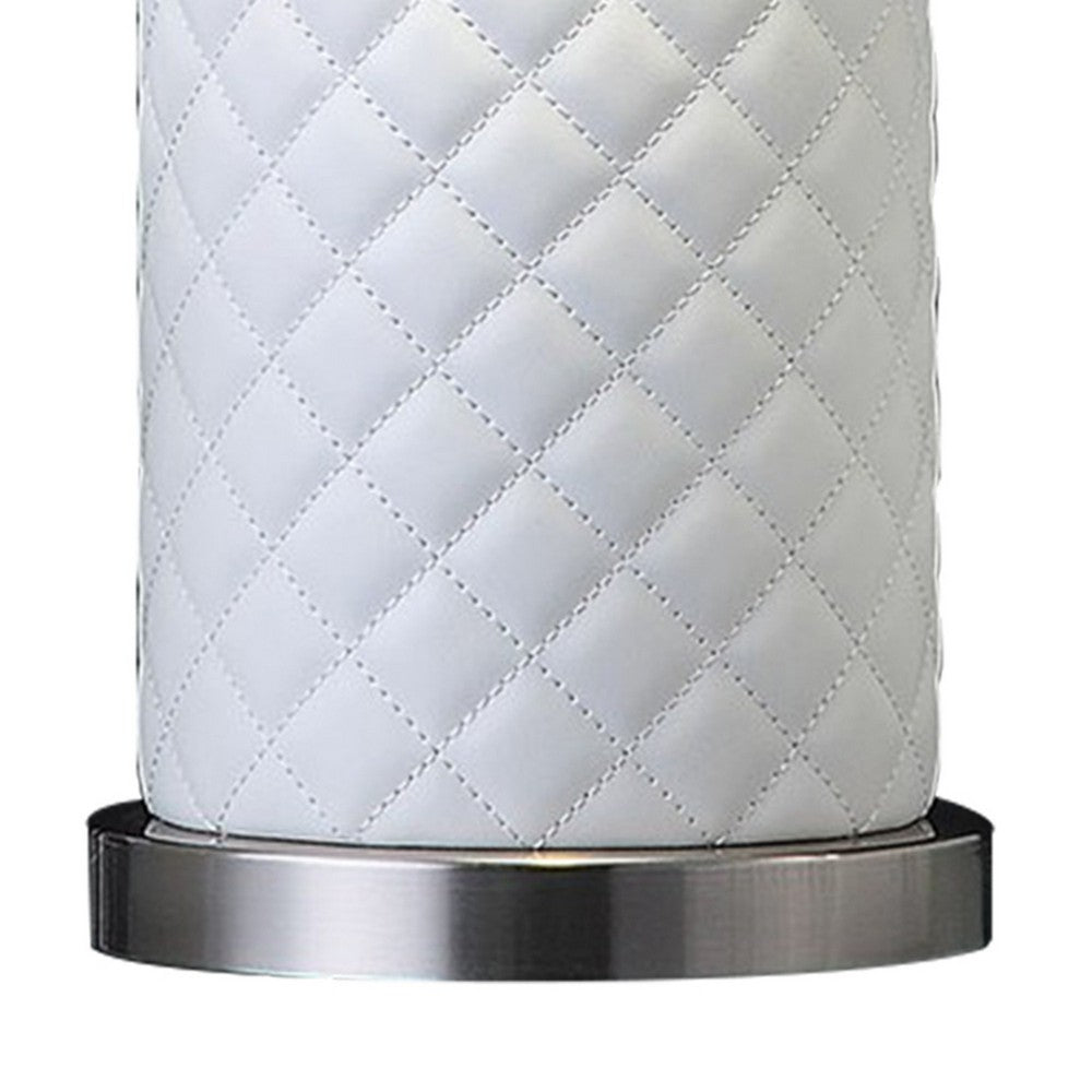 Aria 21 Inch Table Lamp, Round, Dome Shade, Dark Silver, White Faux Leather - BM309068