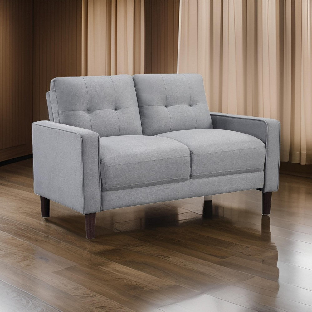 Bow 54 Inch Loveseat, Grid Tufted Back, Track Arms, Self Welt Trim, Gray - BM309143