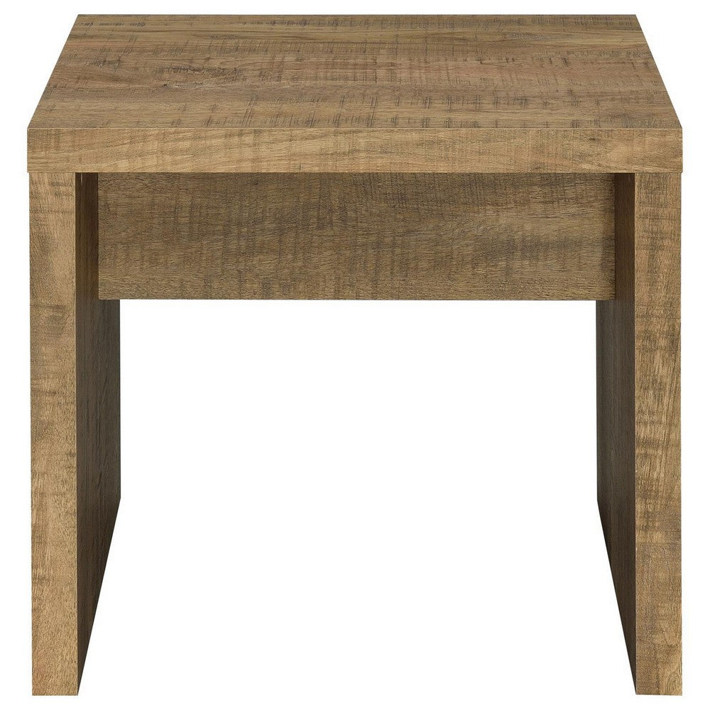 Nette 24 Inch End Table with Rough Hewn Saw Marks, Wood, Natural Brown - BM309145