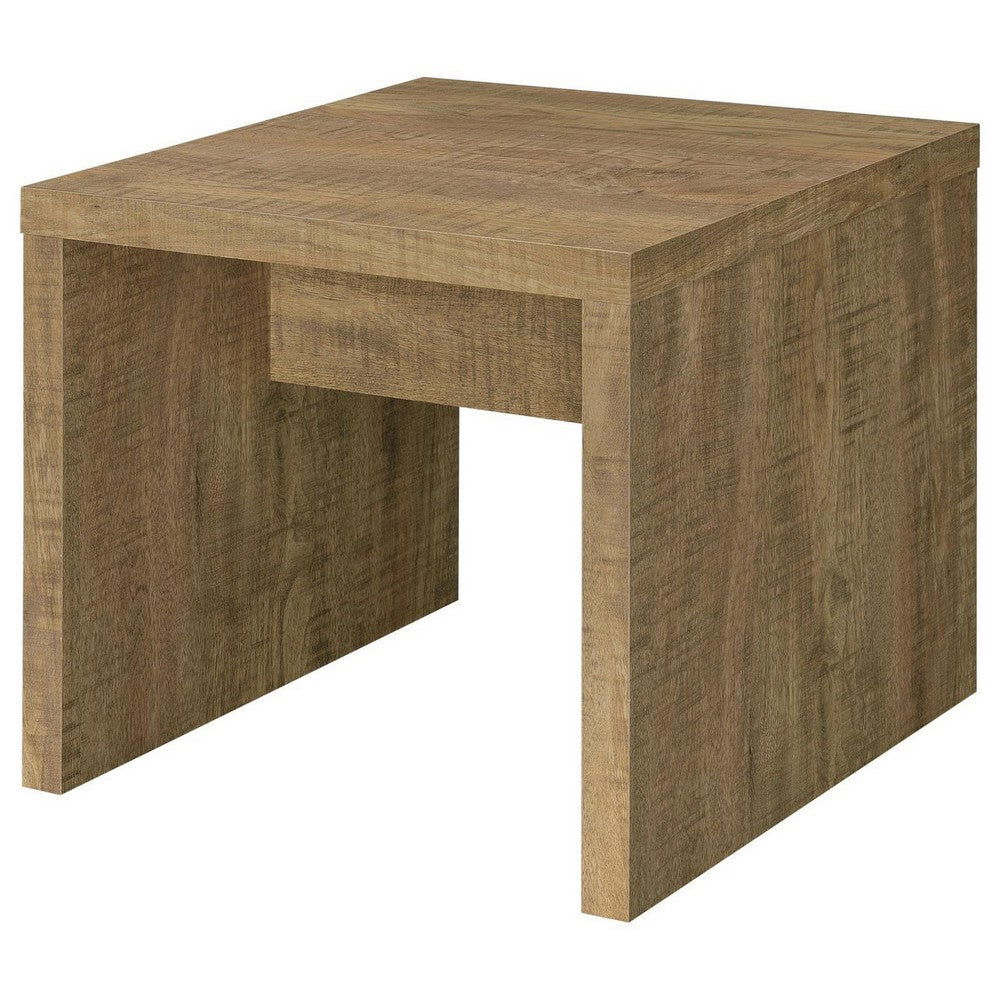 Nette 24 Inch End Table with Rough Hewn Saw Marks, Wood, Natural Brown - BM309145