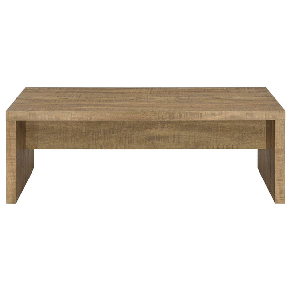 Nette 47 Inch Coffee Table with Rough Hewn Saw Marks, Wood, Natural Brown - BM309146