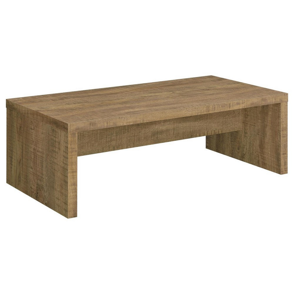 Nette 47 Inch Coffee Table with Rough Hewn Saw Marks, Wood, Natural Brown - BM309146