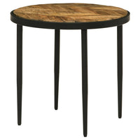 21 Inch Side End Table, Round Top, Black Tapered Legs, Mango Wood, Brown - BM309147