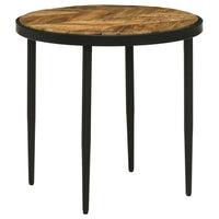 21 Inch Side End Table, Round Top, Black Tapered Legs, Mango Wood, Brown - BM309147