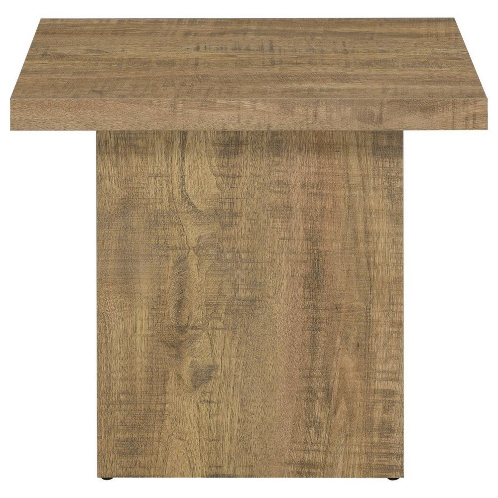 Zet 24 Inch Square End Table with Oversized Block Base, Mango Brown - BM309151