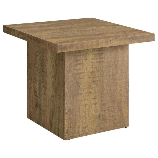 Zet 24 Inch Square End Table with Oversized Block Base, Mango Brown - BM309151