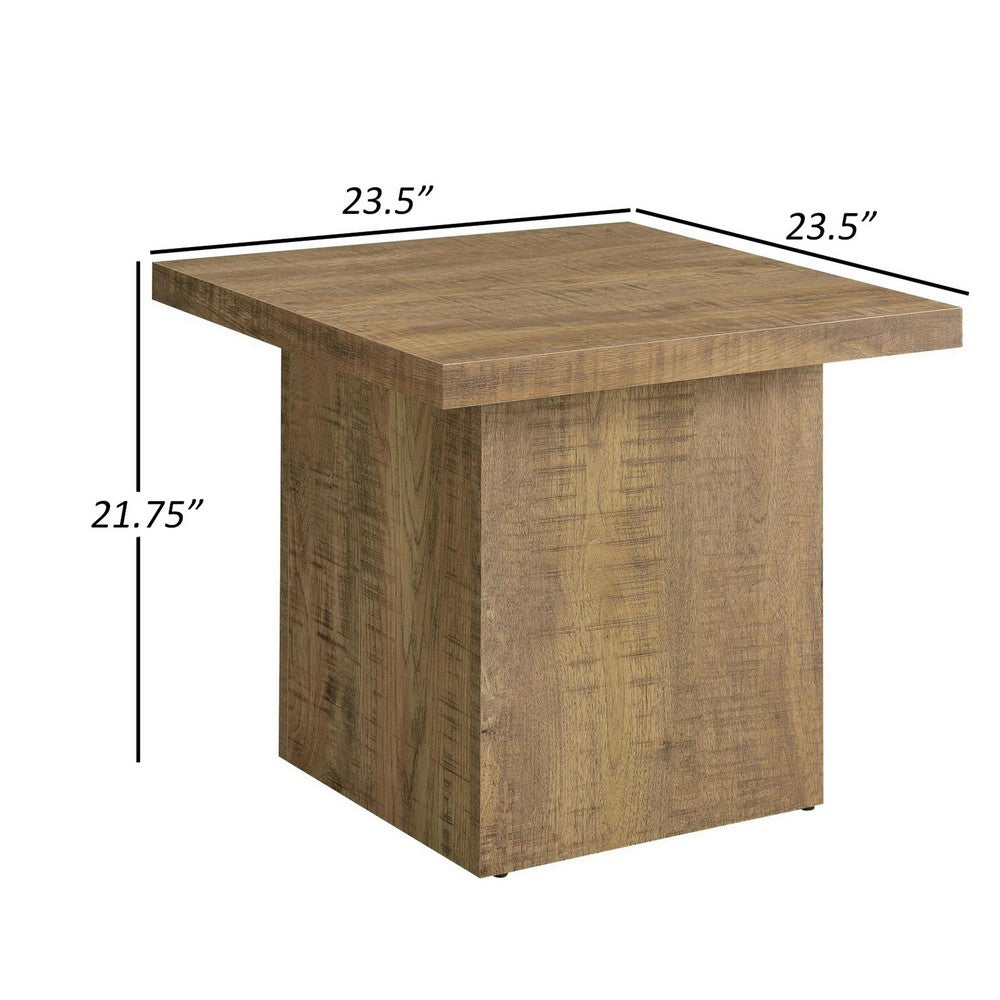 Zet 24 Inch Square End Table with Oversized Block Base, Mango Brown - BM309151