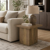 Zet 24 Inch Square End Table with Oversized Block Base, Mango Brown - BM309151