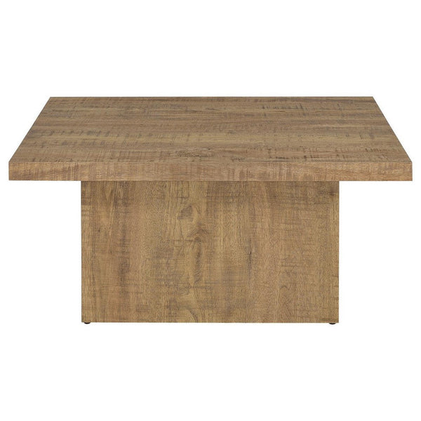 Zet 36 Inch Square Coffee Table with Oversized Block Base, Mango Brown - BM309152