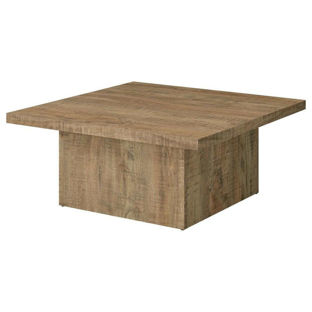 Zet 36 Inch Square Coffee Table with Oversized Block Base, Mango Brown - BM309152