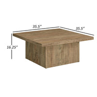 Zet 36 Inch Square Coffee Table with Oversized Block Base, Mango Brown - BM309152