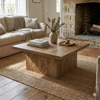 Zet 36 Inch Square Coffee Table with Oversized Block Base, Mango Brown - BM309152