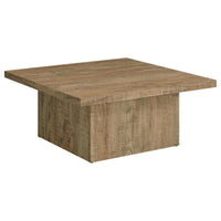 Zet 36 Inch Square Coffee Table with Oversized Block Base, Mango Brown - BM309152