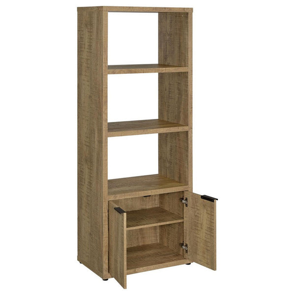 Tag 71 Inch Media Tower with 3 Shelves, 2 Doors, MDF Wood, Mango Brown - BM309153