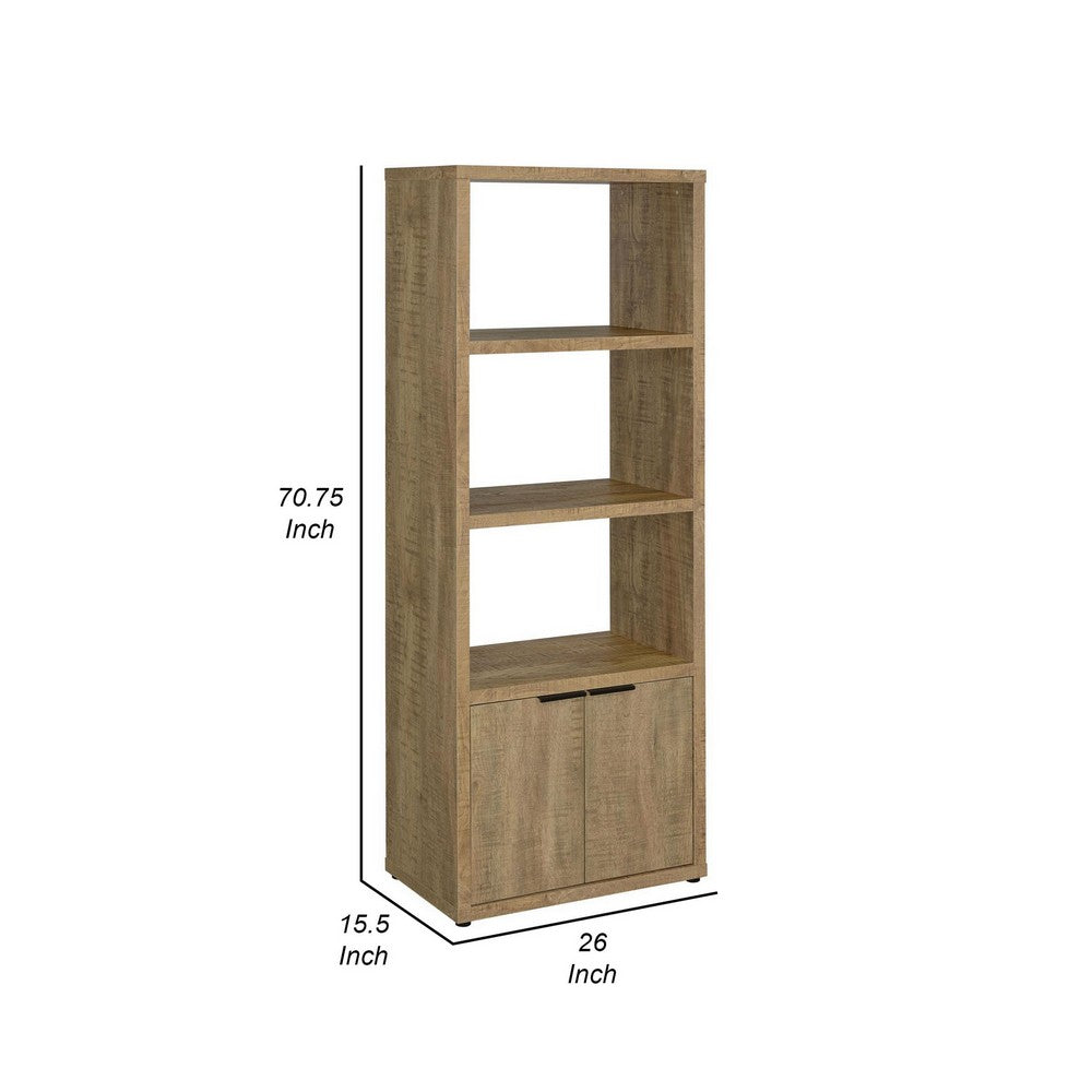 Tag 71 Inch Media Tower with 3 Shelves, 2 Doors, MDF Wood, Mango Brown - BM309153