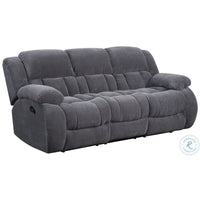 Jak 99 Inch Sofa, Power Recliner, Padded Backrest, Charcoal Gray Fabric