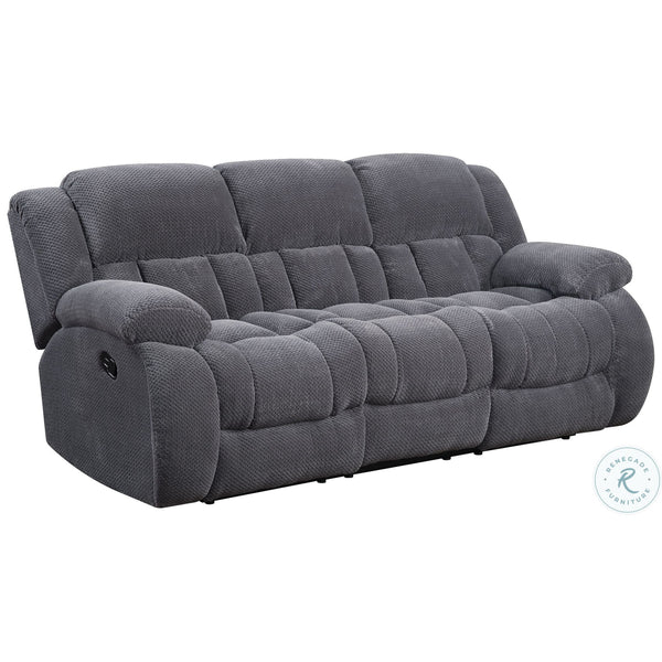 Jak 99 Inch Sofa, Power Recliner, Padded Backrest, Charcoal Gray Fabric