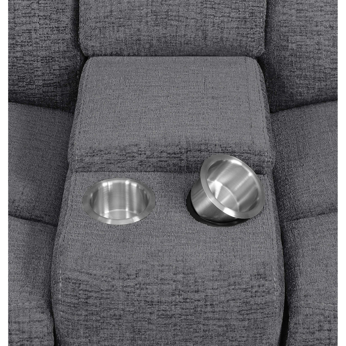 Jak 99 Inch Sofa, Power Recliner, Padded Backrest, Charcoal Gray Fabric