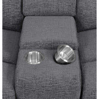 Jak 99 Inch Sofa, Power Recliner, Padded Backrest, Charcoal Gray Fabric