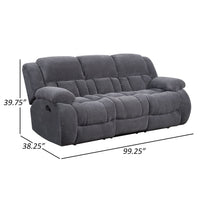 Jak 99 Inch Sofa, Power Recliner, Padded Backrest, Charcoal Gray Fabric