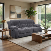 Jak 99 Inch Sofa, Power Recliner, Padded Backrest, Charcoal Gray Fabric