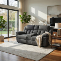 Jak 86 Inch Loveseat, Power Recliner, Padded Back, Charcoal Gray Fabric