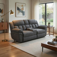 Jak 86 Inch Loveseat, Power Recliner, Padded Back, Charcoal Gray Fabric