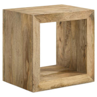 Beni 22 Inch End Table, Cube Shape, Handcrafted Mango Wood Frame, Brown - BM309170