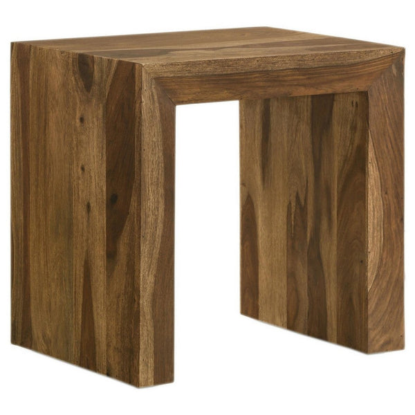 Ody 22 Inch Side End Table, U Shaped, Sheesham Wood, Auburn Brown Finish - BM309173