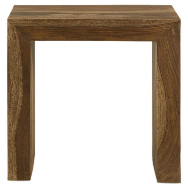 Ody 22 Inch Side End Table, U Shaped, Sheesham Wood, Auburn Brown Finish - BM309173