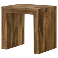 Ody 22 Inch Side End Table, U Shaped, Sheesham Wood, Auburn Brown Finish - BM309173