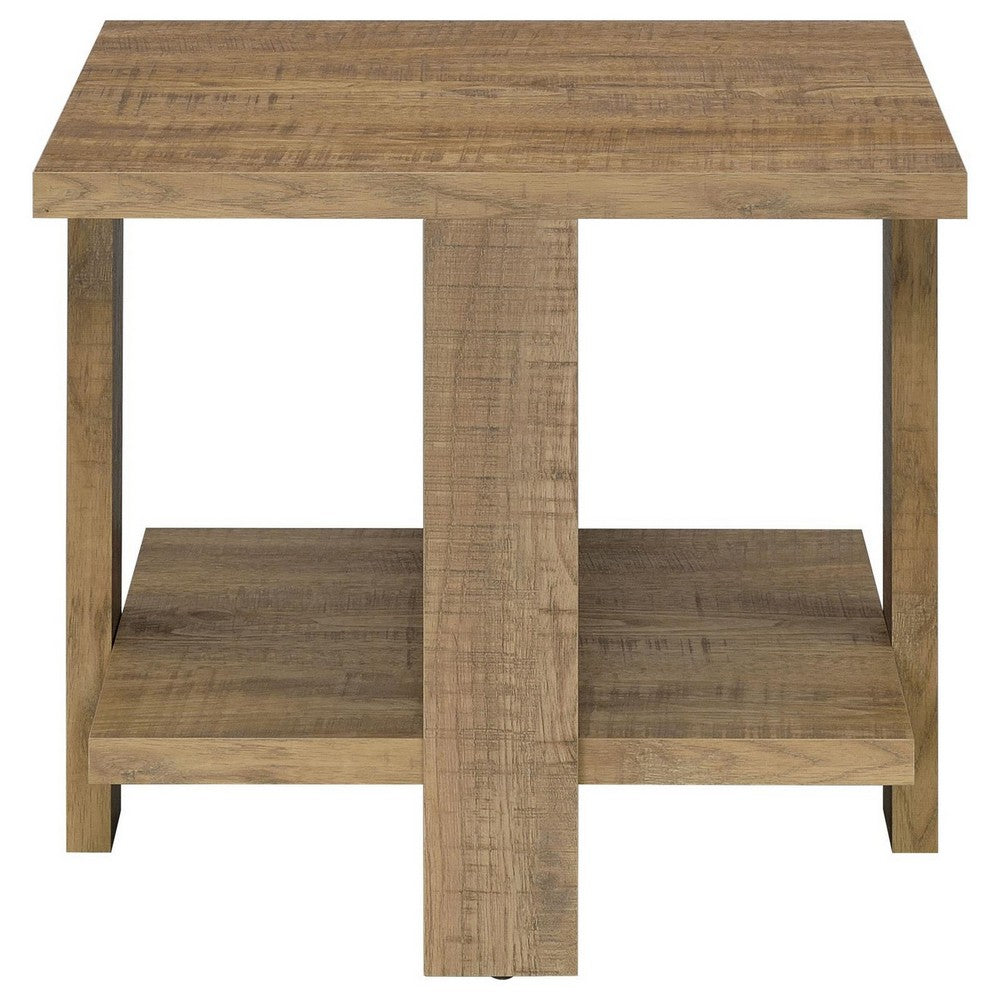 Dew 24 Inch Side End Table with Lower Shelf, Engineered Wood, Mango Brown  - BM309179
