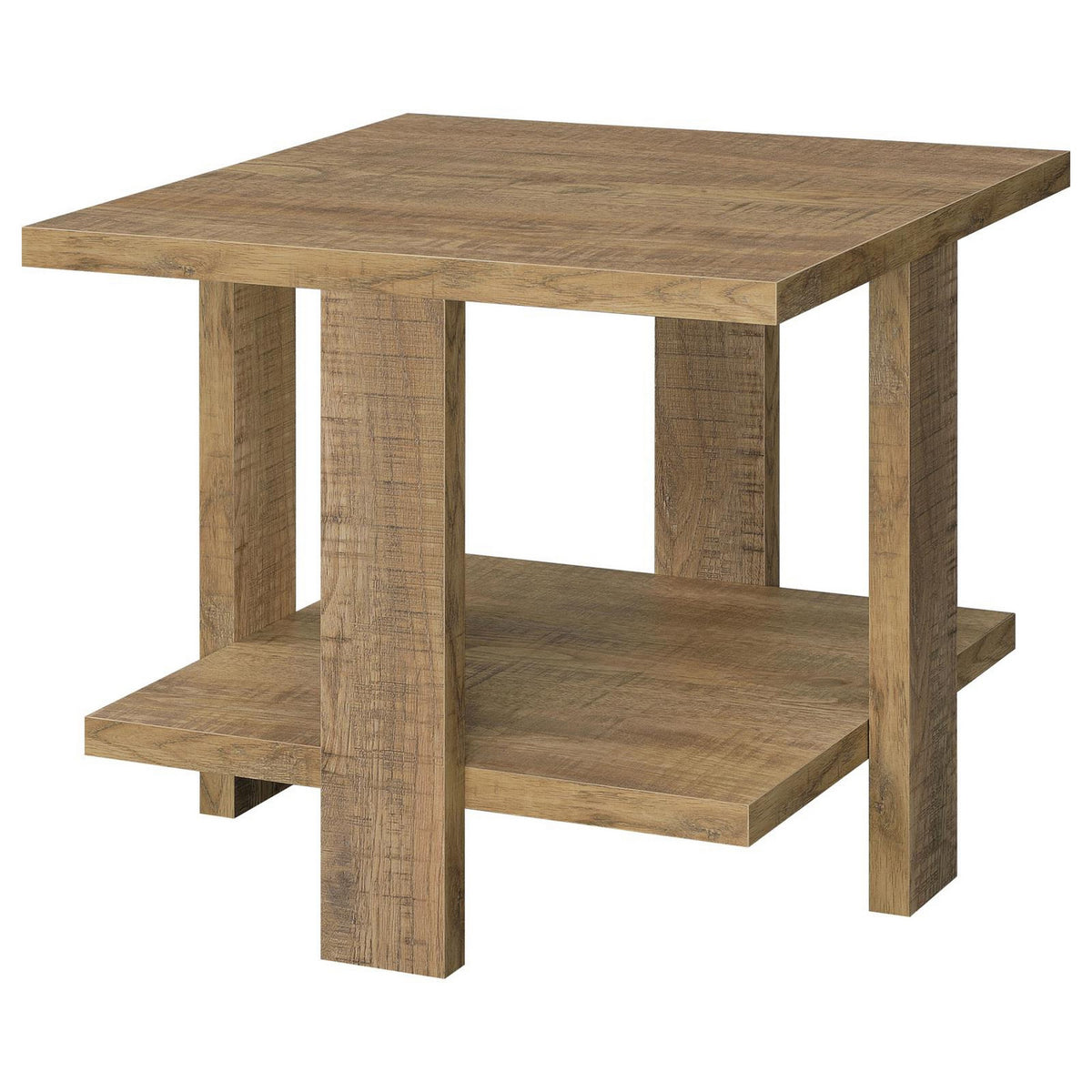 Dew 24 Inch Side End Table with Lower Shelf, Engineered Wood, Mango Brown  - BM309179