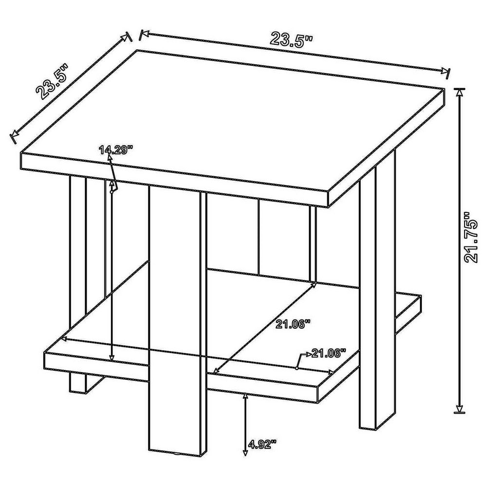Dew 24 Inch Side End Table with Lower Shelf, Engineered Wood, Mango Brown  - BM309179