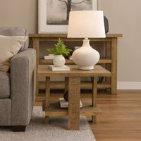 Dew 24 Inch Side End Table with Lower Shelf, Engineered Wood, Mango Brown  - BM309179