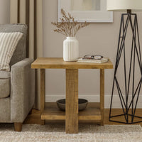 Dew 24 Inch Side End Table with Lower Shelf, Engineered Wood, Mango Brown  - BM309179