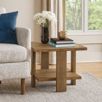 Dew 24 Inch Side End Table with Lower Shelf, Engineered Wood, Mango Brown  - BM309179