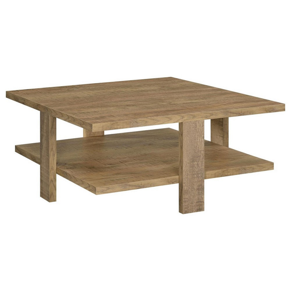 Dew 36 Inch Side Coffee Table, Lower Shelf, Engineered Wood, Mango Brown - BM309180