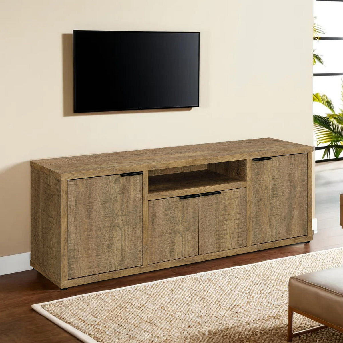 Tag 60 Inch TV Media Entertainment Console, 4 Cabinets, MDF, Mango Brown  - BM309184