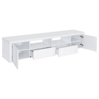 79 Inch TV Media Entertainment Console, 2 Drawers, Shelves, Wood, White - BM309185